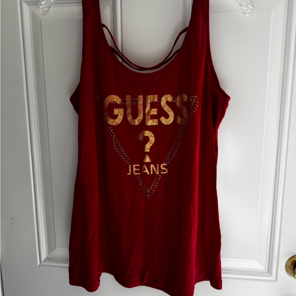 Guess Red and Gold Tank Top with Scoop Neckline